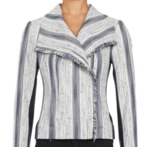Ivanka Trump Blue and White Striped Fringe-Trim Blazer